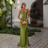 Elena - Vestido maxi satinado con tirantes anchos y silueta sirena
