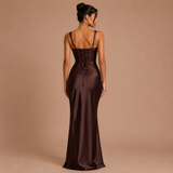 Elena - Vestido maxi satinado con tirantes anchos y silueta sirena