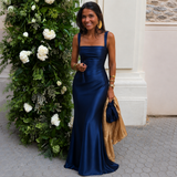 Elena - Vestido maxi satinado con tirantes anchos y silueta sirena