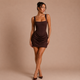 Marta - Vestido mini corpiño estructurado con tirantes anchos y falda drapeada