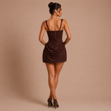 Marta - Vestido mini corpiño estructurado con tirantes anchos y falda drapeada
