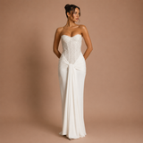Sofía - Vestido maxi strapless con corpiño bordado con pedrería y falda drapeada