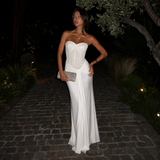 Sofía - Vestido maxi strapless con corpiño bordado con pedrería y falda drapeada