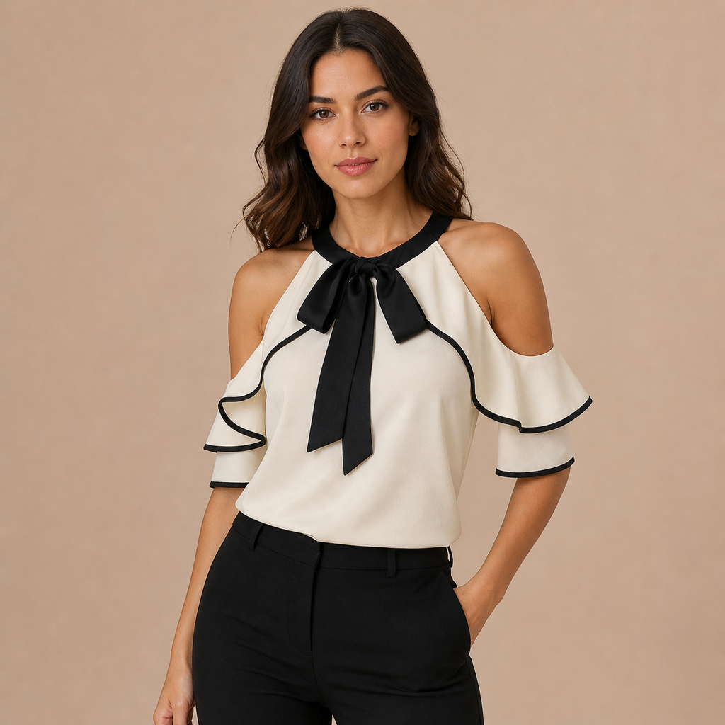 Lara – blusa fluida con volantes y acabado sofisticado