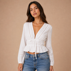 Elisa – blusa ligera con escote profundo y lazada delicada