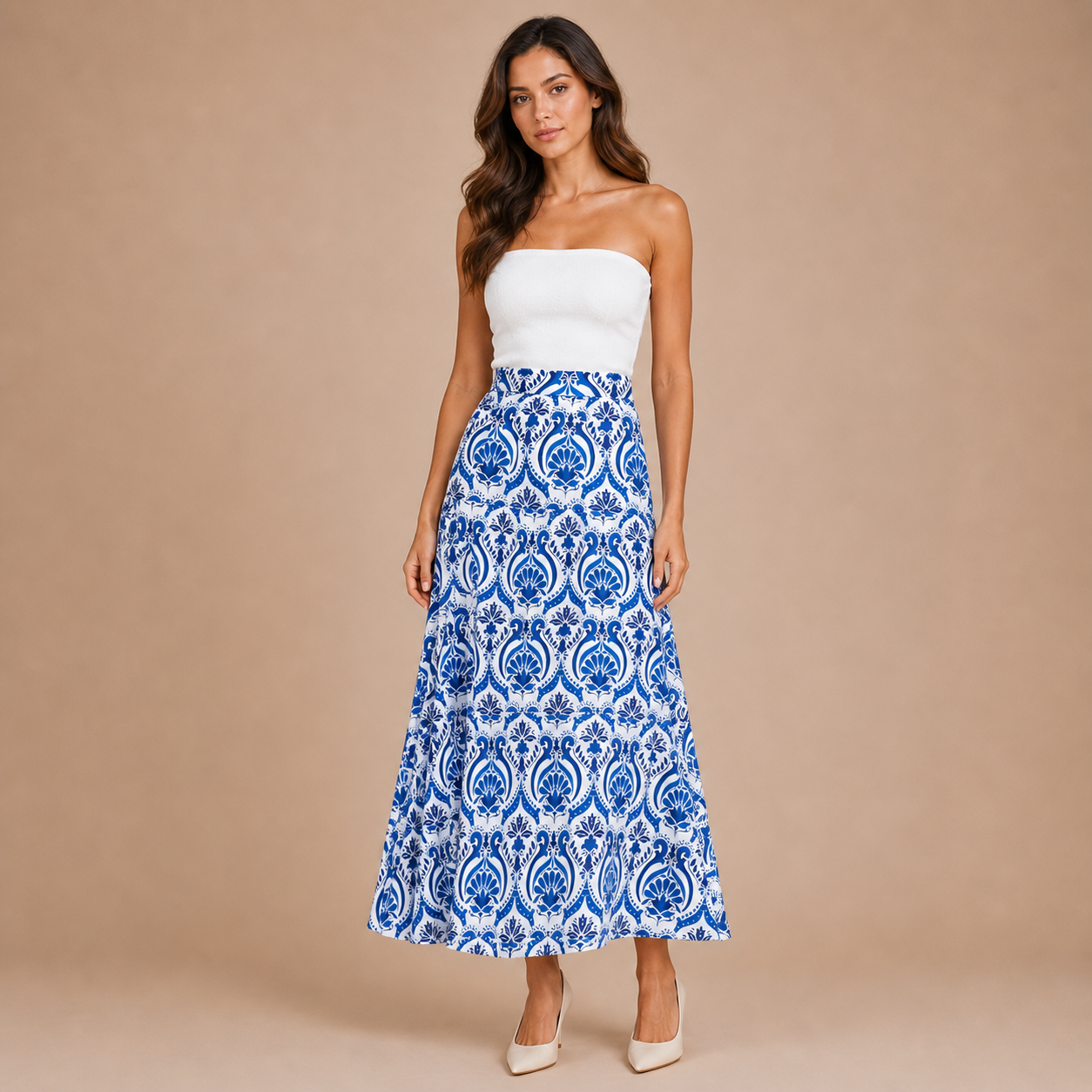 Iria – falda midi fluida con estampado ornamental