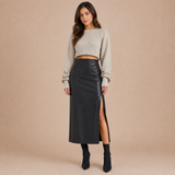 Jana – falda midi efecto piel con abertura lateral limpia