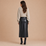 Jana – falda midi efecto piel con abertura lateral limpia