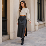Jana – falda midi efecto piel con abertura lateral limpia