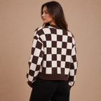 Leyre – cárdigan cropped de cuadros bicolor con aire retro relajado