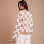 Leyre – cárdigan cropped de cuadros bicolor con aire retro relajado