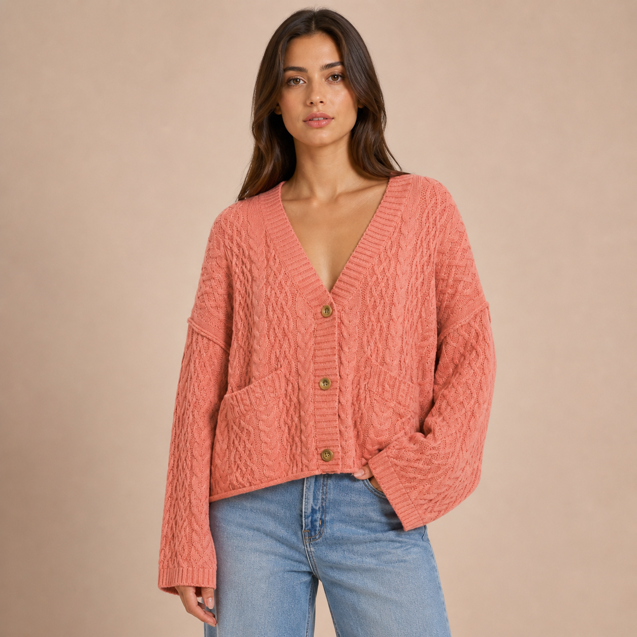 Marisol – cárdigan de punto trenzado oversize con esencia clásica relajada