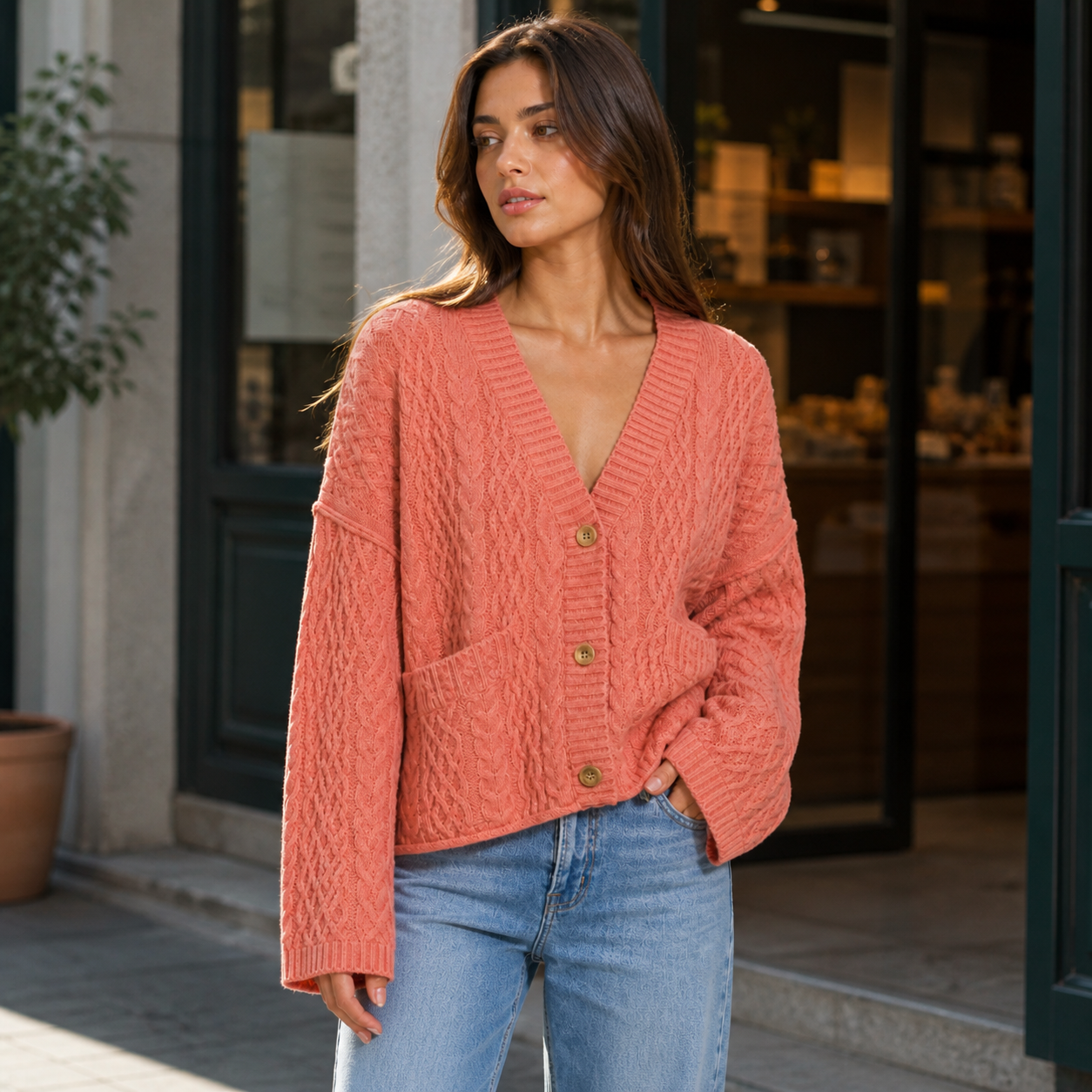 Marisol – cárdigan de punto trenzado oversize con esencia clásica relajada