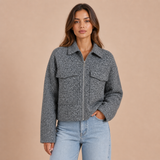 Ángeles – blazer cropped de tweed con cremallera frontal