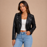 Valentina – chaqueta biker de efecto cuero con cremallera asimétrica