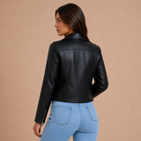 Valentina – chaqueta biker de efecto cuero con cremallera asimétrica