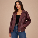 Íris – chaqueta biker oversize en efecto cuero burdeos