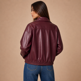 Íris – chaqueta biker oversize en efecto cuero burdeos