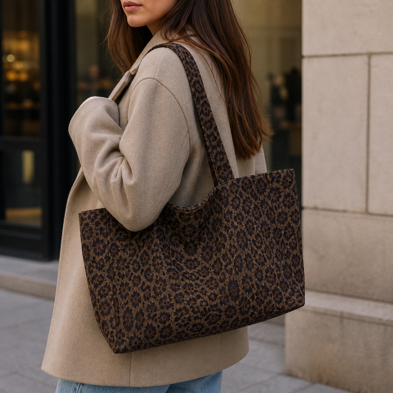 Maleta tote estampado de leopardo