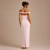 Yolanda - Vestido maxi hombros descubiertos y escote en V