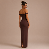 Yolanda - Vestido maxi hombros descubiertos y escote en V