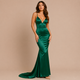 Nerea - Vestido maxi satinado con escote en V y silueta sirena