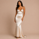 Nerea - Vestido maxi satinado con escote en V y silueta sirena