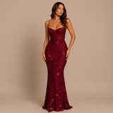 Rebeca - Vestido maxi con corpiño con copa y bordado floral