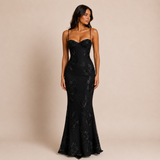 Rebeca - Vestido maxi con corpiño con copa y bordado floral