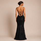Rebeca - Vestido maxi con corpiño con copa y bordado floral
