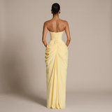 Elena – vestido largo palabra de honor con drapeado lateral