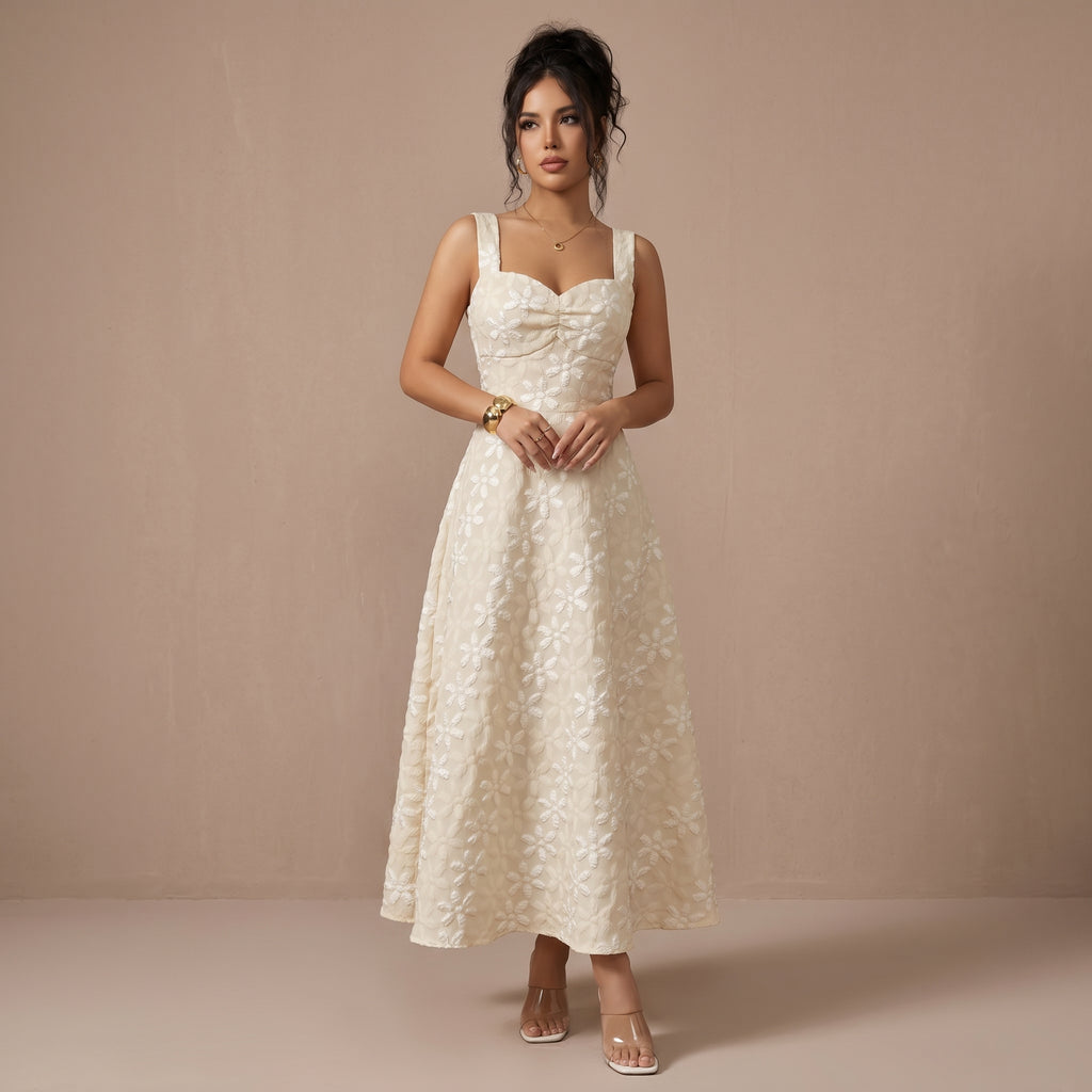 Alba – vestido midi fluido con textura floral