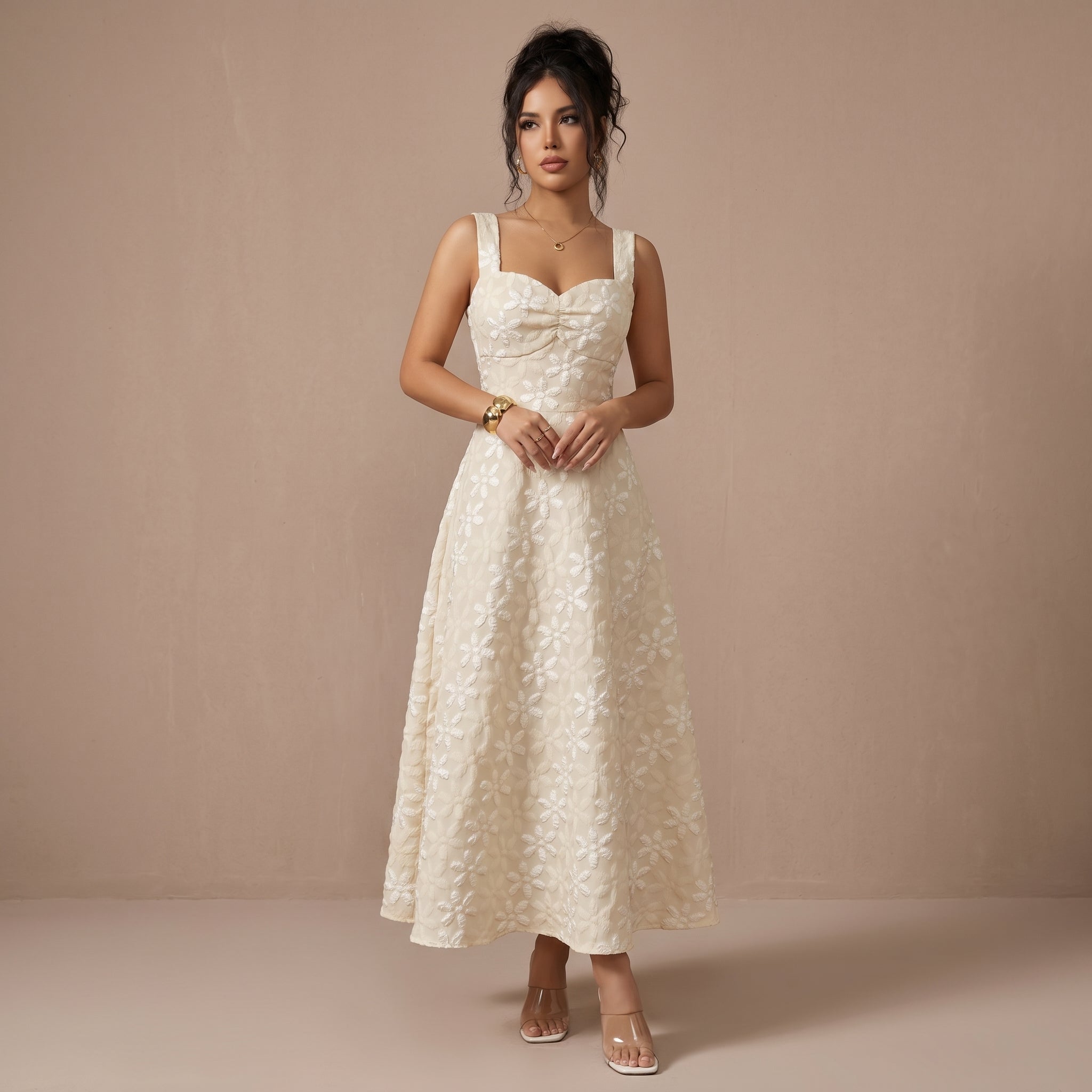 Alba – vestido midi fluido con textura floral