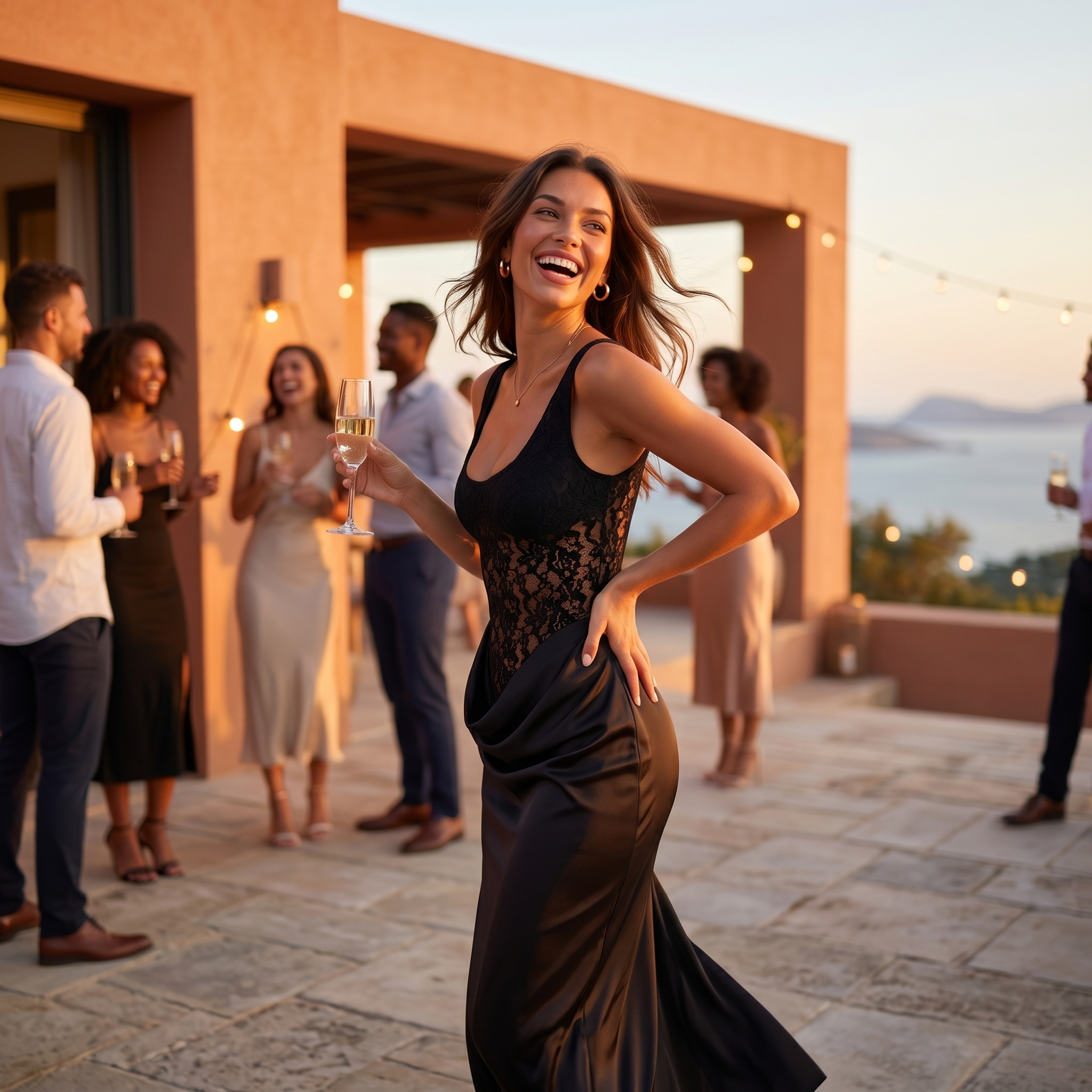 Alina – vestido con encaje y corte lateral